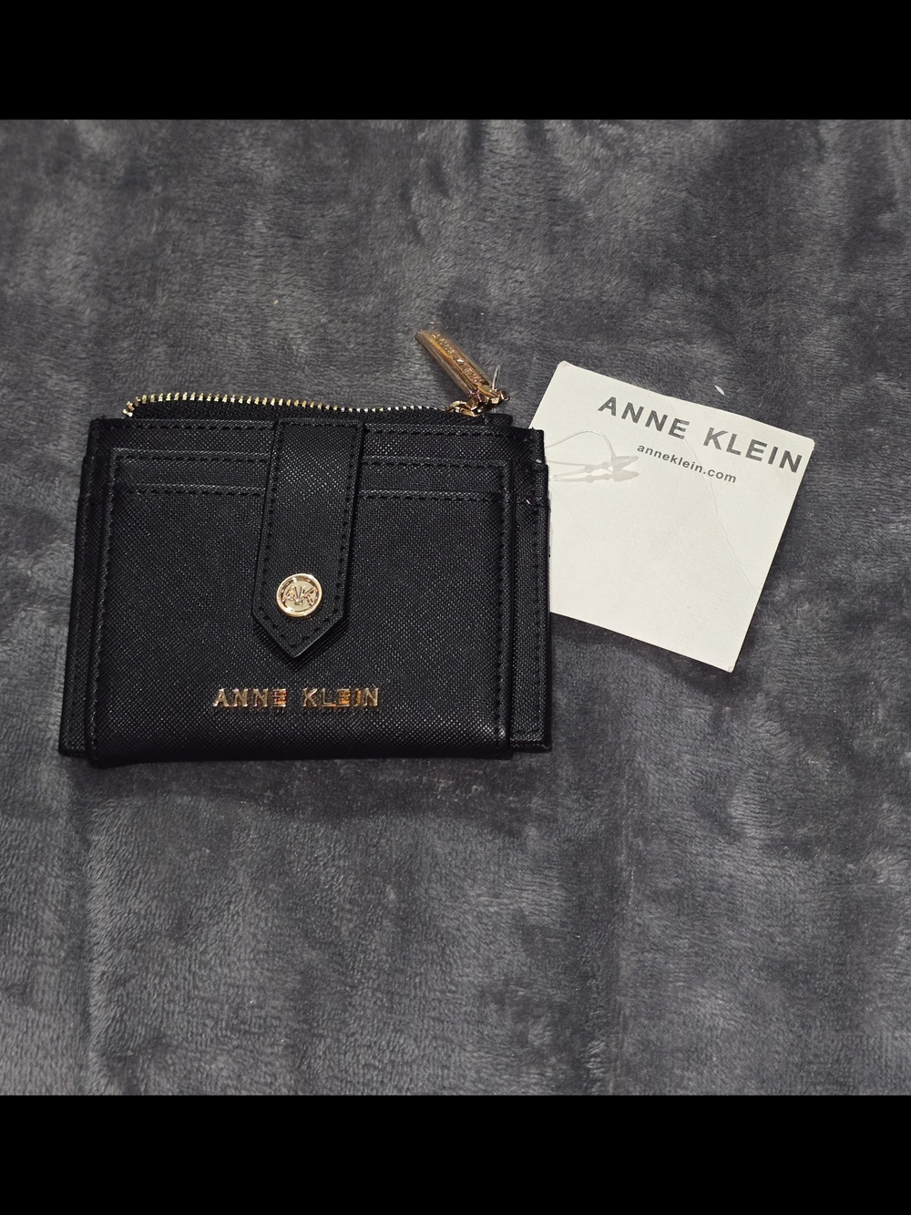 Anne Klein Black Compact Zip Card Holder Wallet